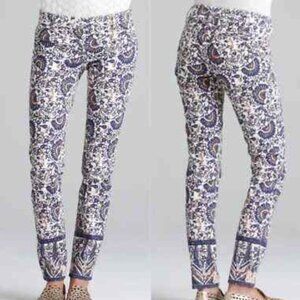 Tory Burch Izzy Cropped Skinny Floral Print Jeans Sz 28 Twill Side Zip